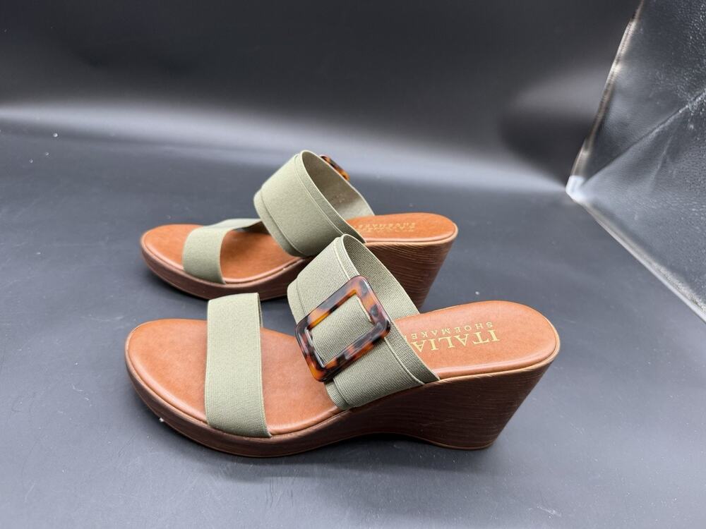 ITALIAN SHOEMAKERS WEDGE SANDALS SHOES WOMEN 8.5 GREEN BANDS TORTOISE #151